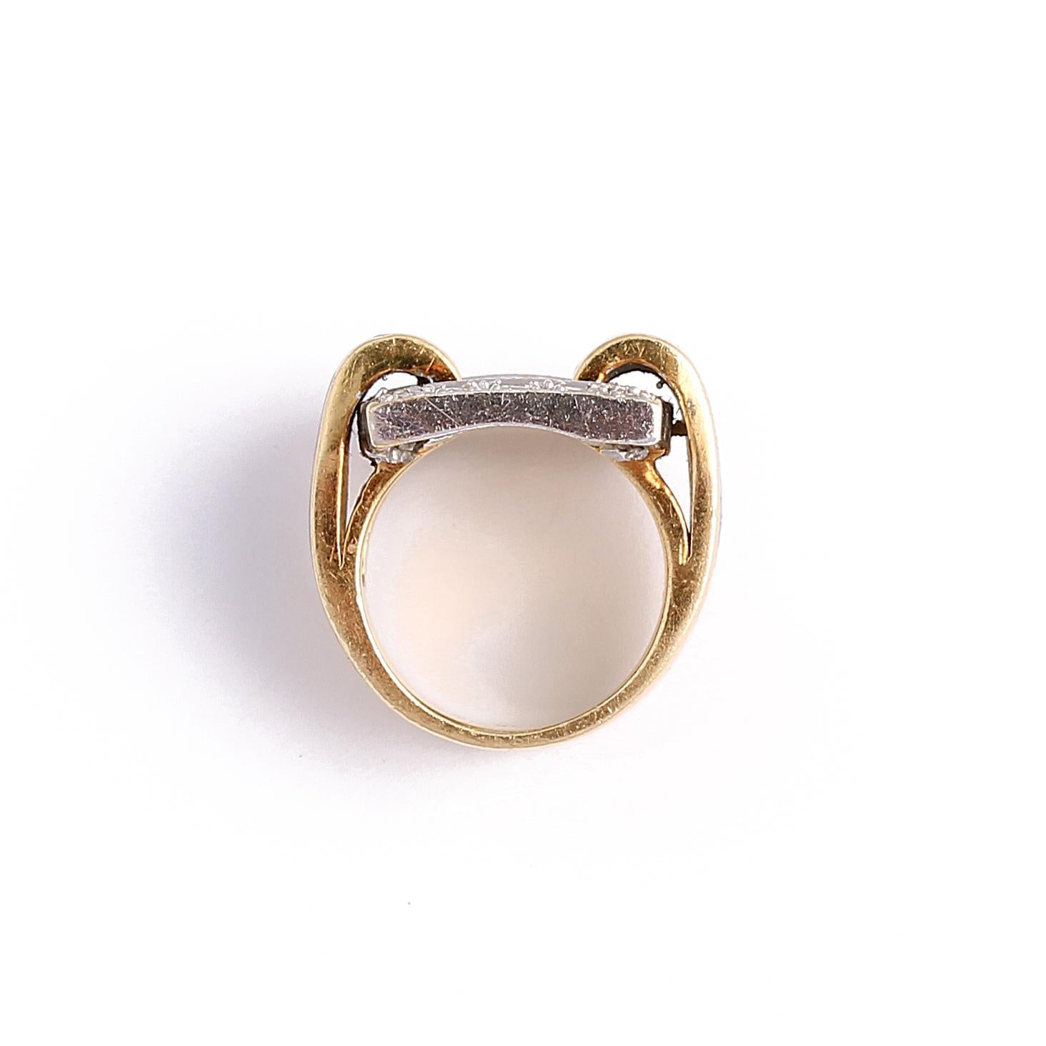 18k Yellow Gold Vintage 1 carat Diamond Blue Guilloché Enamel Geometric Ring