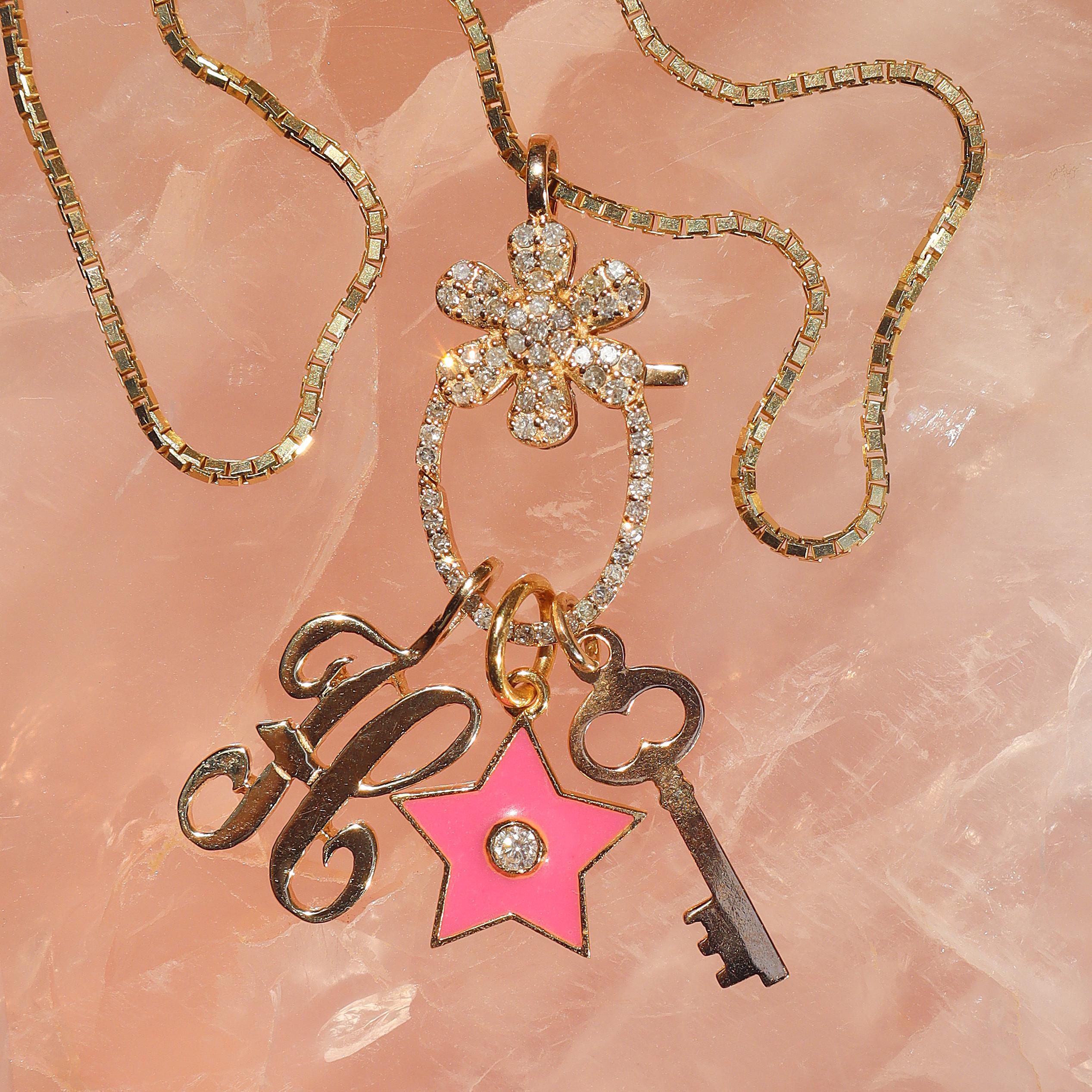 Diamond Flower Spring-Clasp Charm Holder