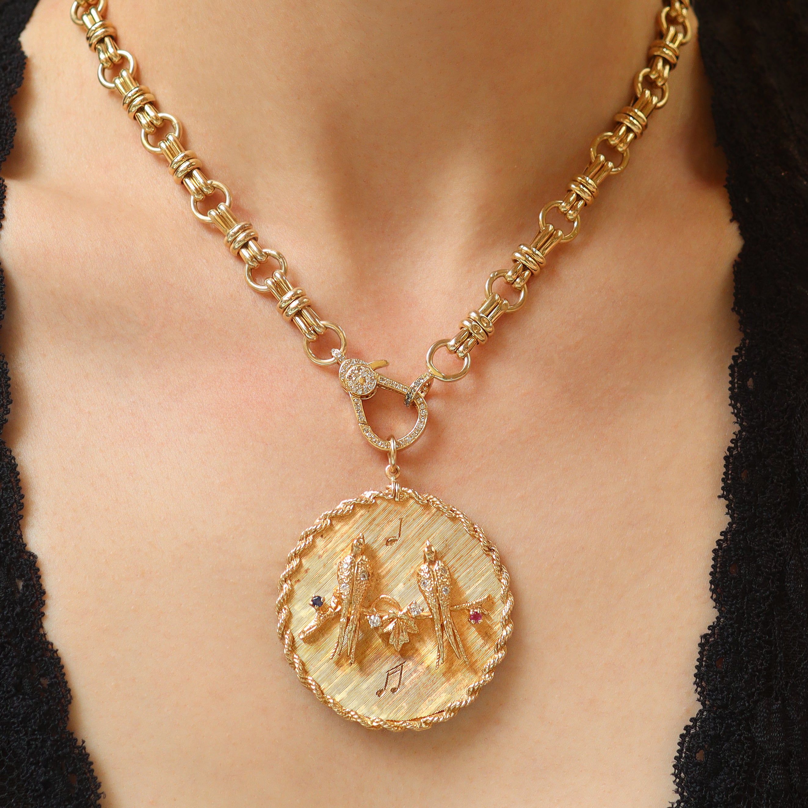 14k Yellow Gold Vintage Musical Birds Charm