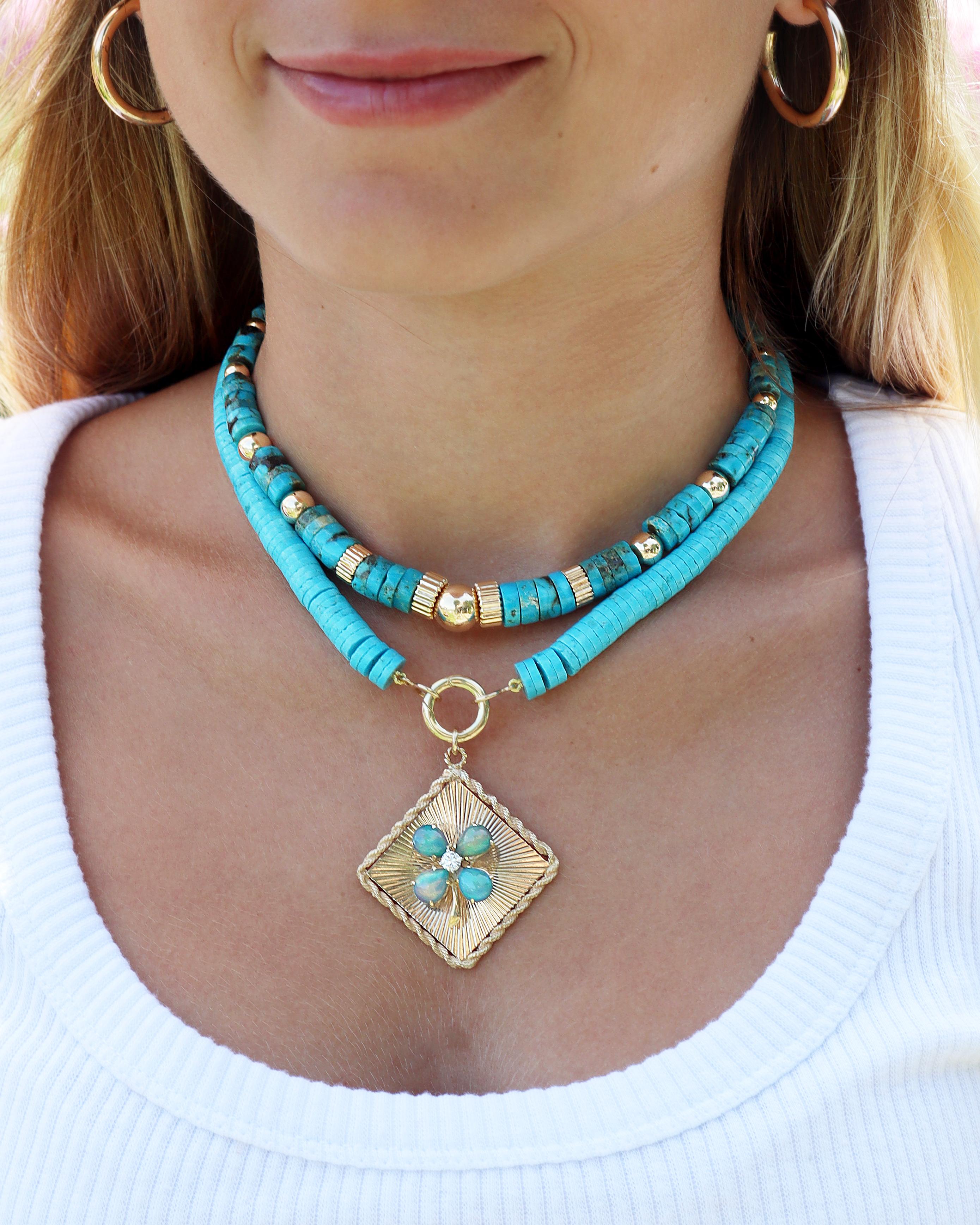 Vintage 14k Gold Beaded Turquoise Necklace