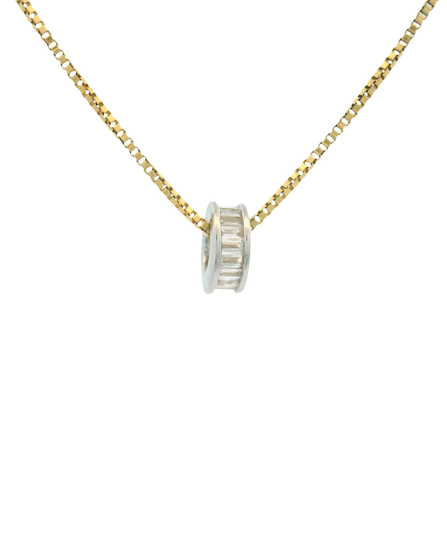 14k Gold Baguette Diamond Rondel Spacer Charm