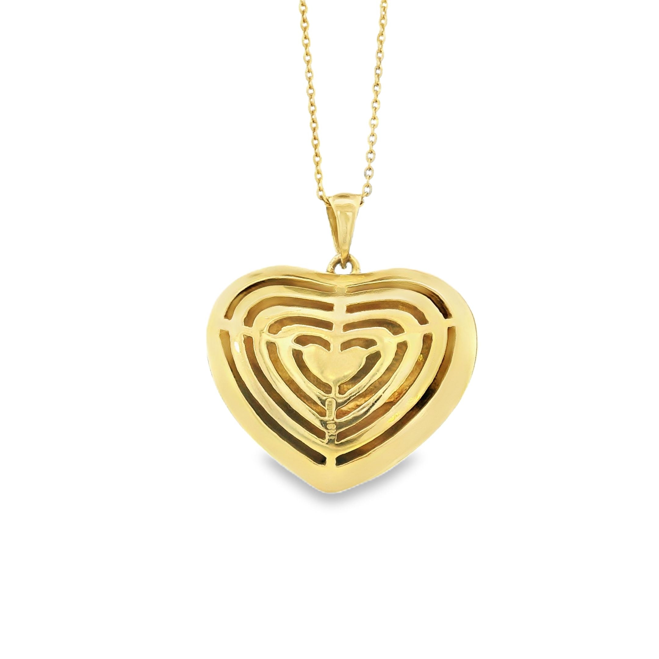 Encanto de oro de 18k con corazón hinchado de esmalte vintage