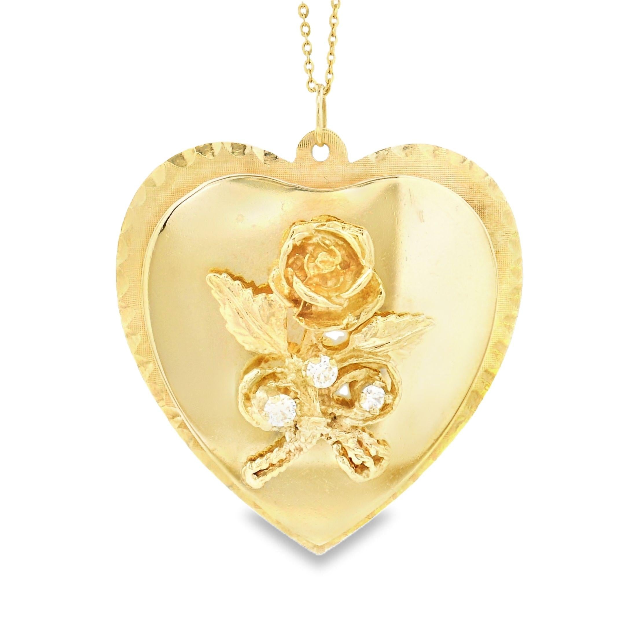 Vintage Diamond Two-Tier Floral Heart 14k Gold Charm