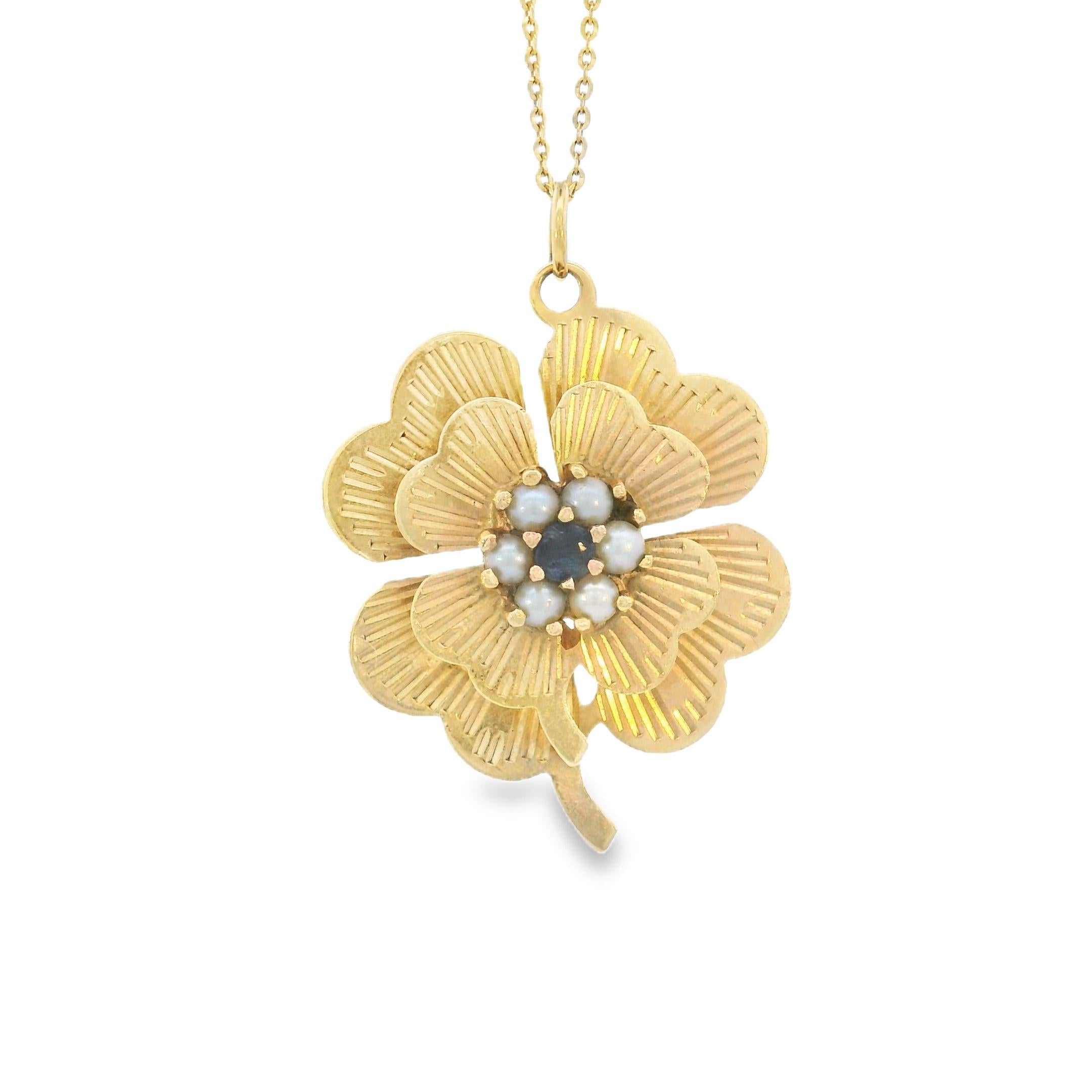 Vintage Pearl Engine Turned Double Clover 14k Gold Charm