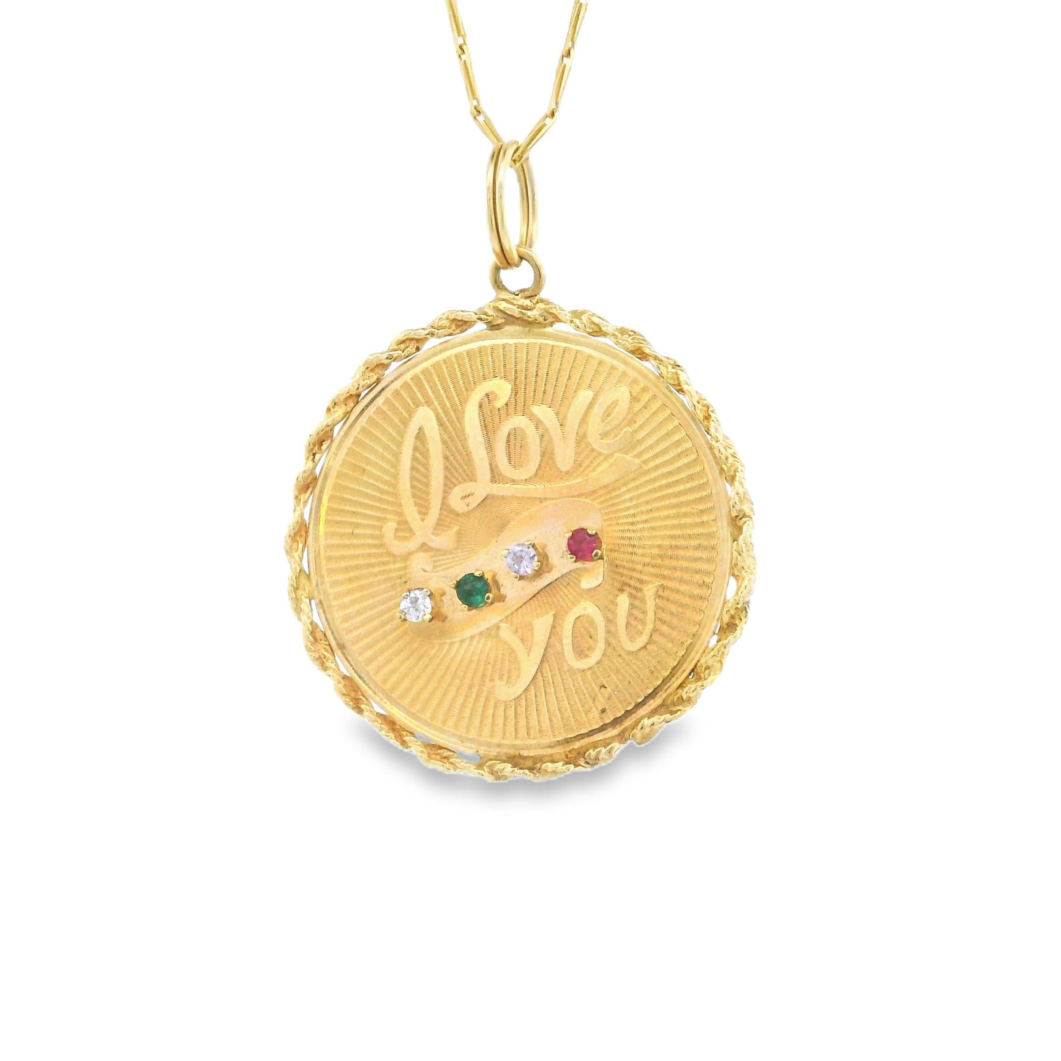 14k Yellow Gold Vintage  'I Love You' Charm