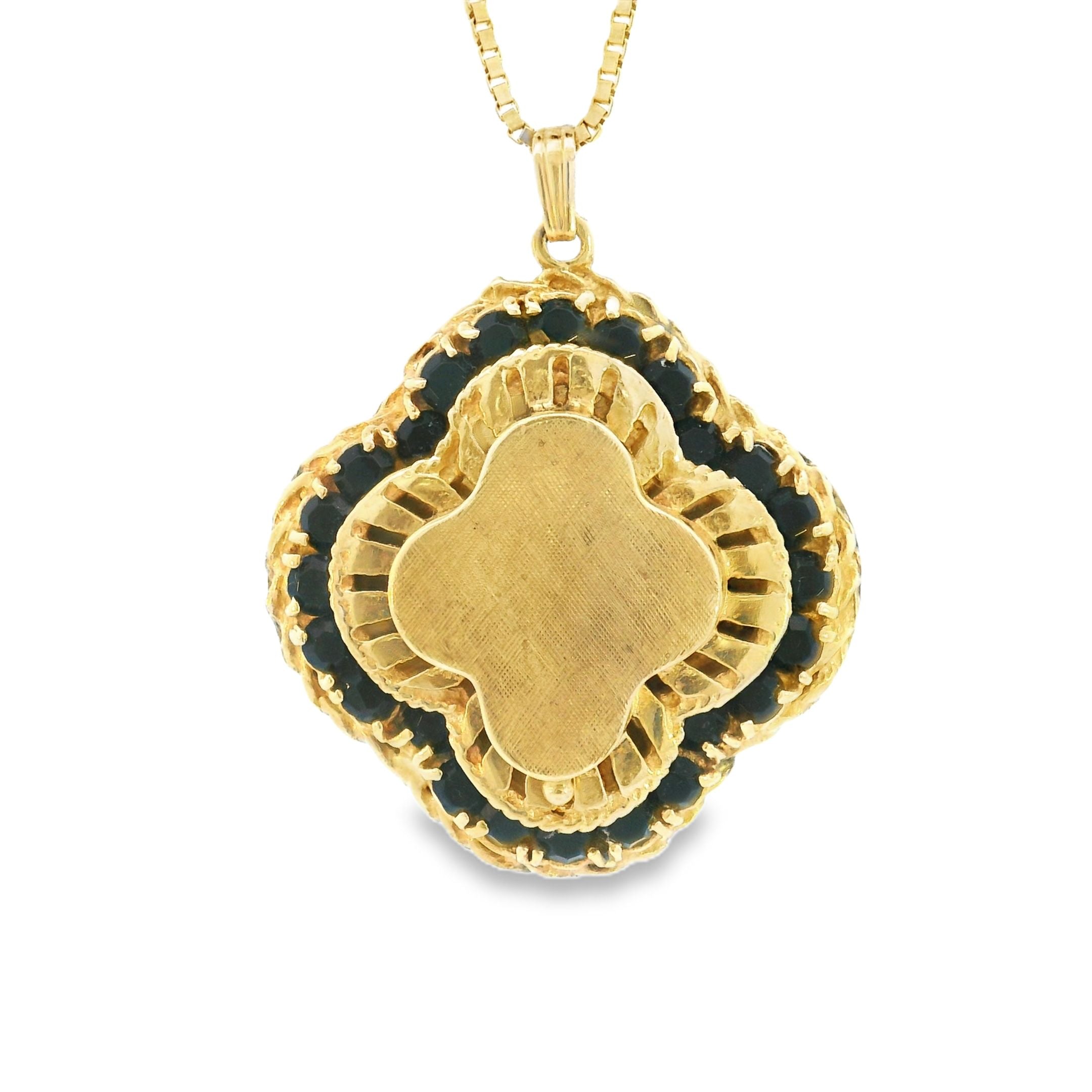 Dije vintage de oro amarillo de 14 k con grabado de trébol y granate