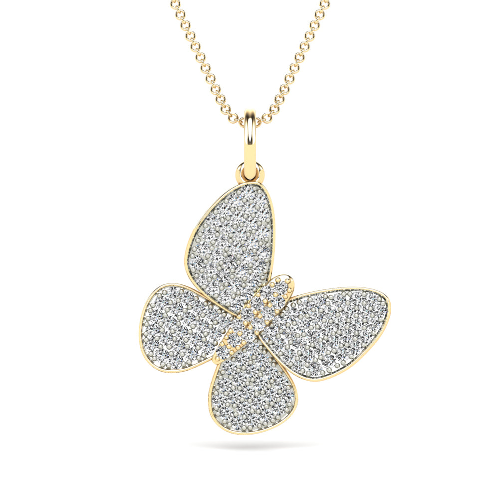 14k Yellow Gold 1.2 Carat Pave White Diamond Butterfly Charm Pendant