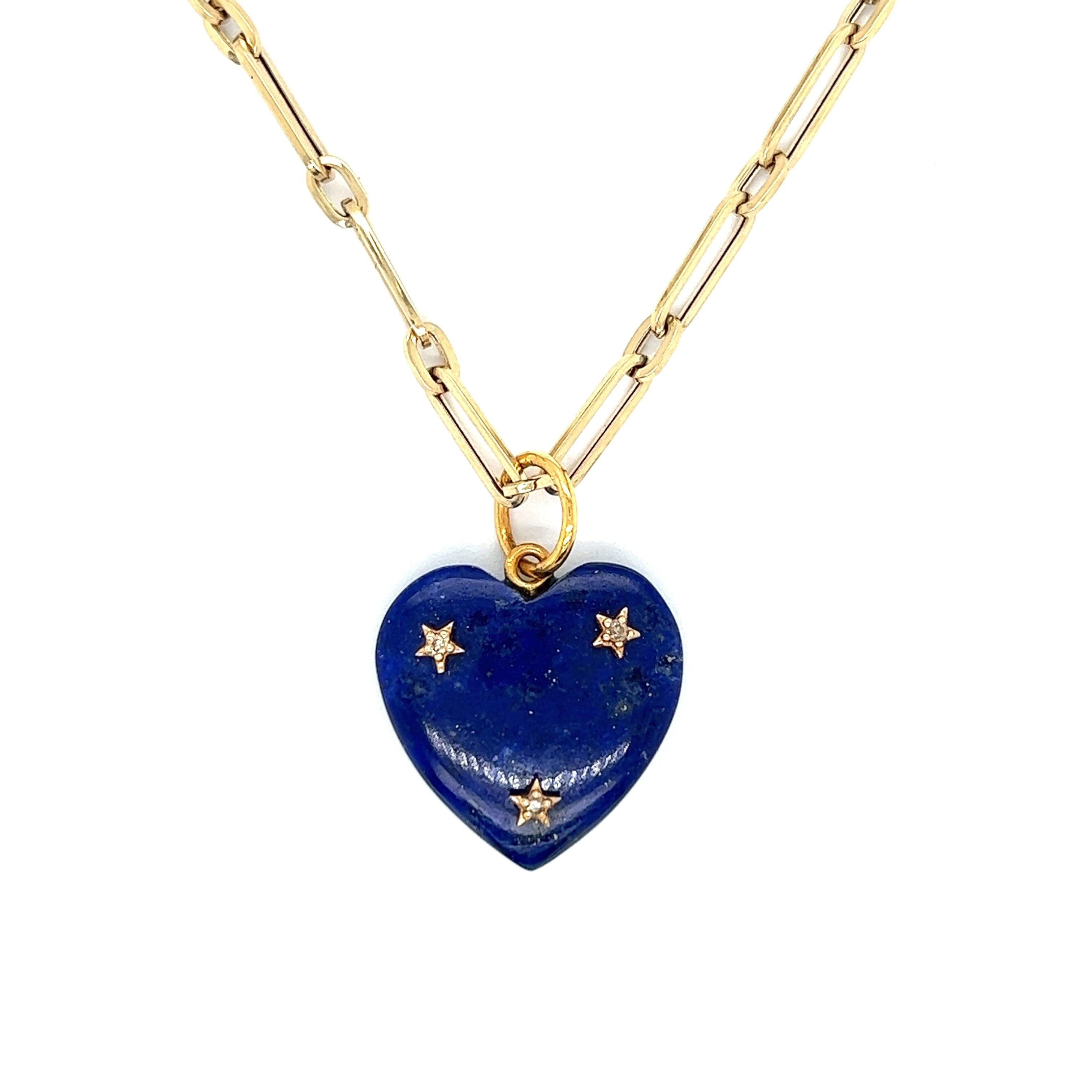 Collar de oro de 14 k con corazón de piedras preciosas