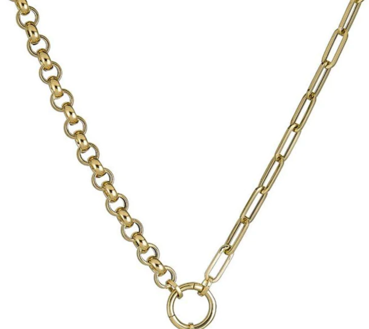 14k Yellow Gold Mixed Rolo and Paperclip Chain with Push-in Circle