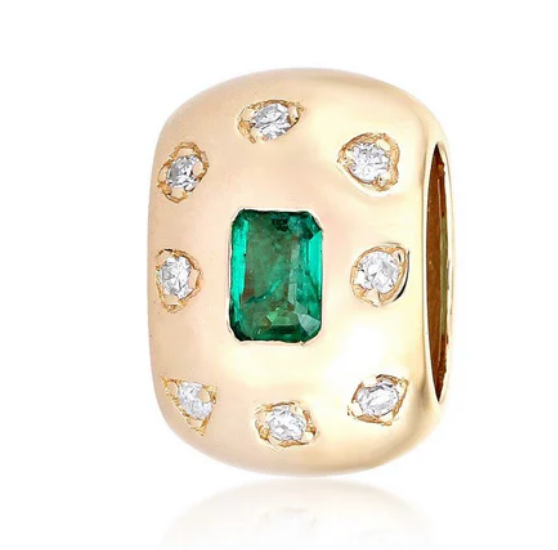 Dije espaciador grande de esmeralda y diamante rondel de 14 k