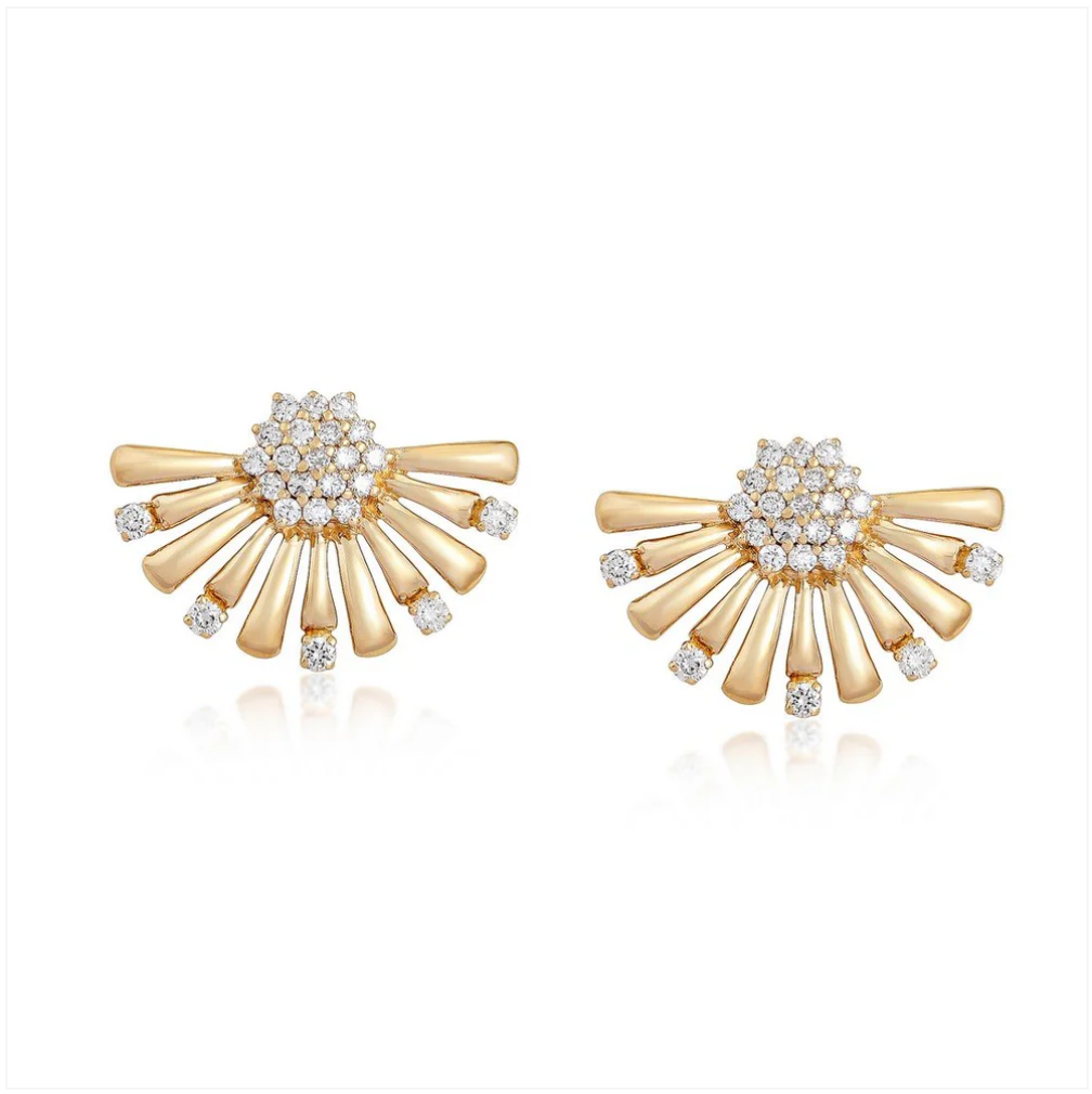 14k Gold Diamond Sunburst Earrings