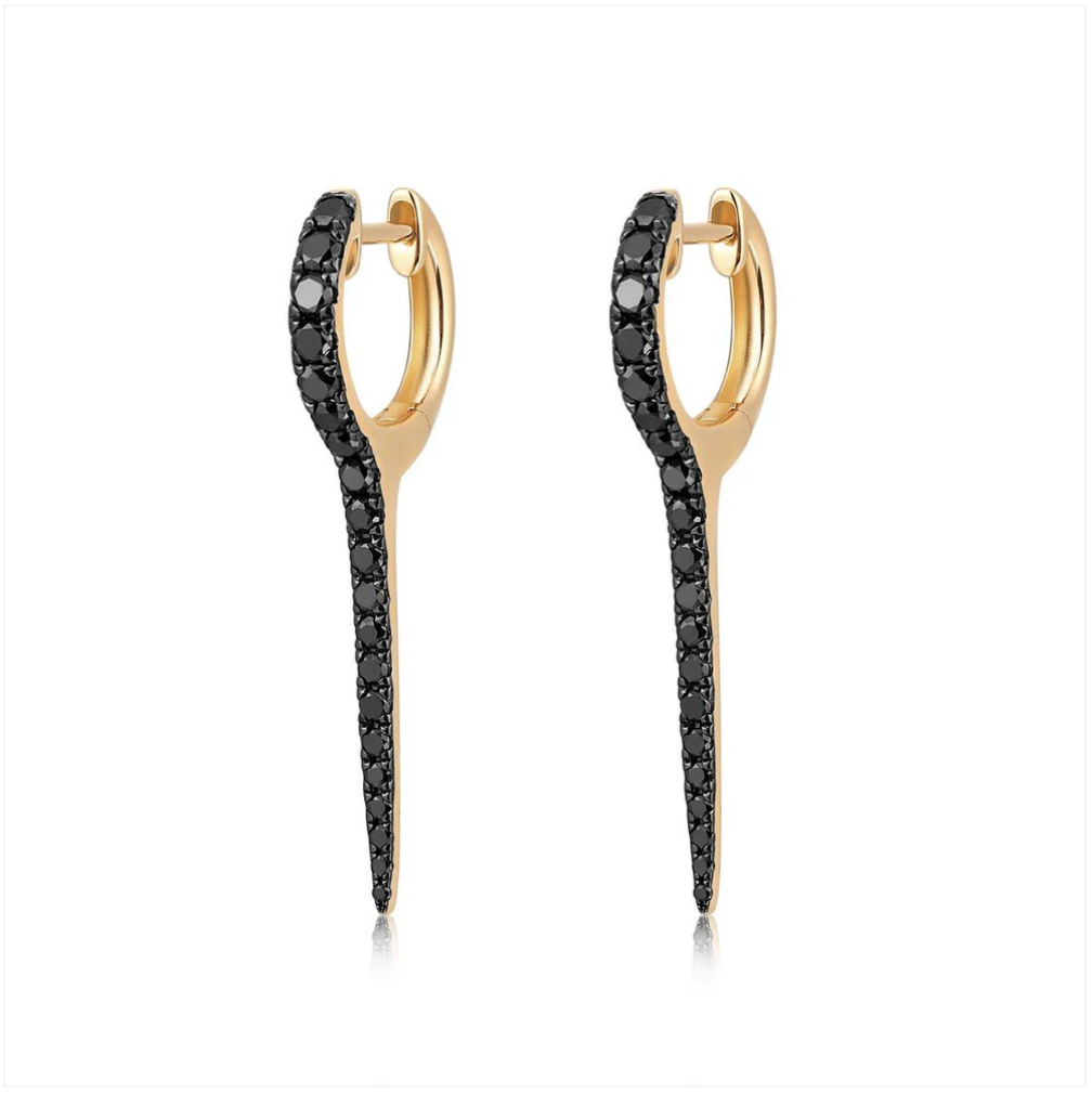 Pendientes de oro de 14 k con punta de diamante negro
