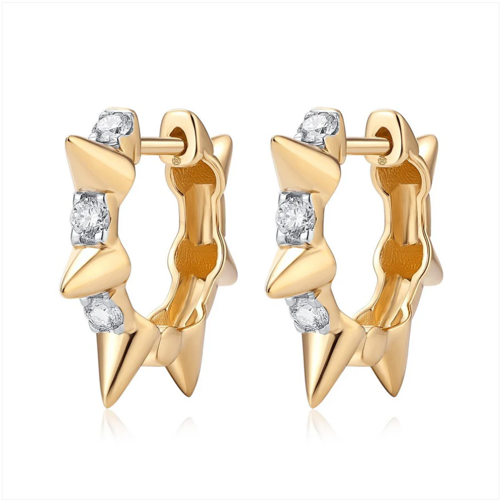 14k Diamond Spike Gold Hoop Earrings