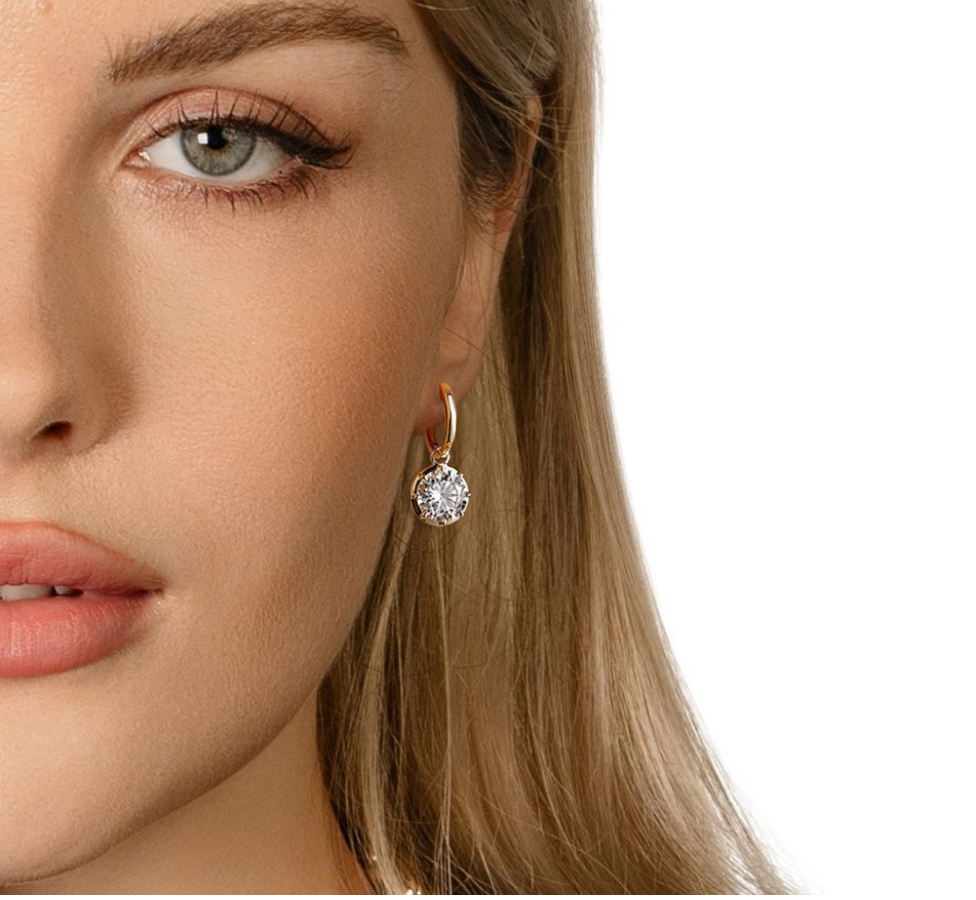 14k Yellow Gold Lab Diamond Georgian Setting Hoop Earrings