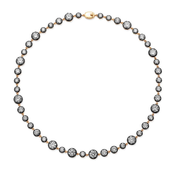 14k Yellow Gold 23 carat Georgian Setting Lab Diamond Tennis Necklace