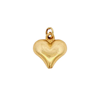 14k Yellow Gold Vintage Small Puffy Heart Diamond-Cut Link Necklace