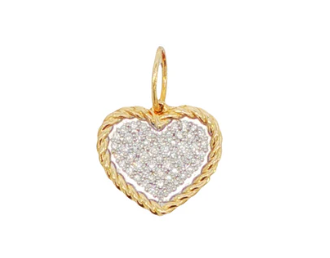 14k Yellow Gold Mini Diamond Heart Diamond-Cut Link Necklace