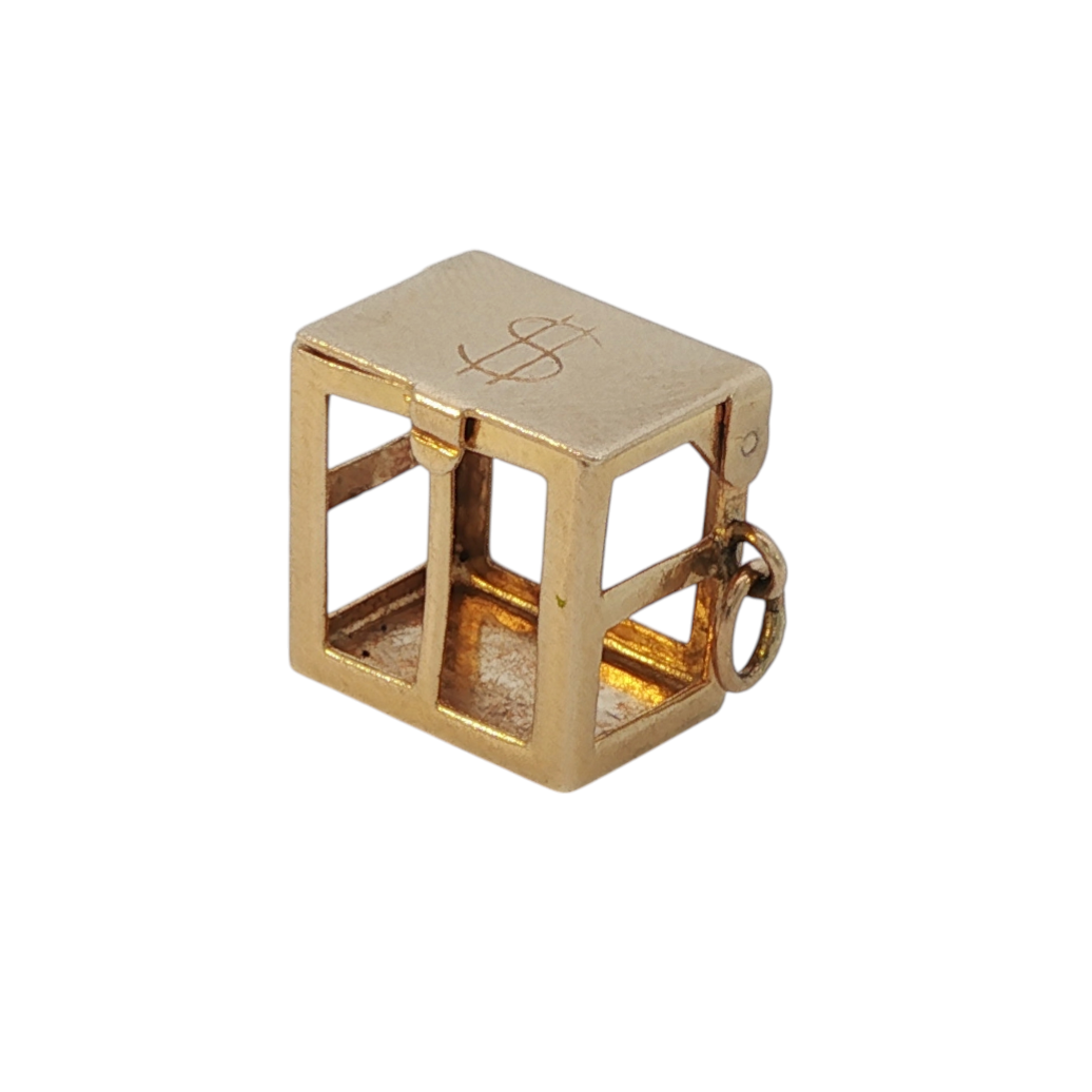 Vintage 14K Gold “Mad Money” Cash Cage Charm