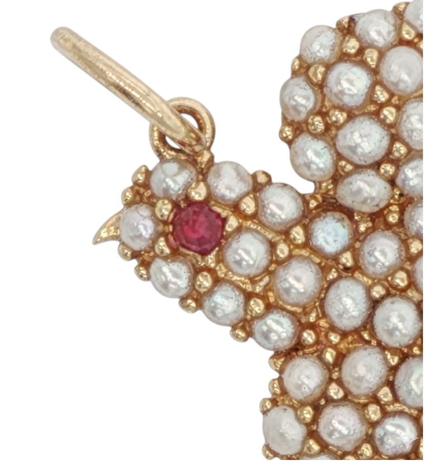 14k Gold Swallow Bird Charm with Seed Pearls & Ruby Eye - price