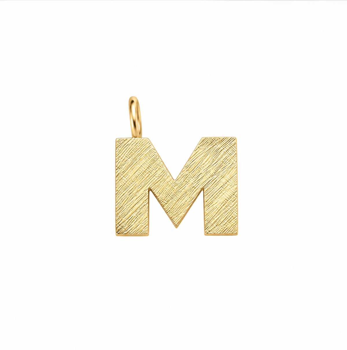 14k Yellow Gold Vintage Brushed Finish Letter "M" Initial Charm Pendant