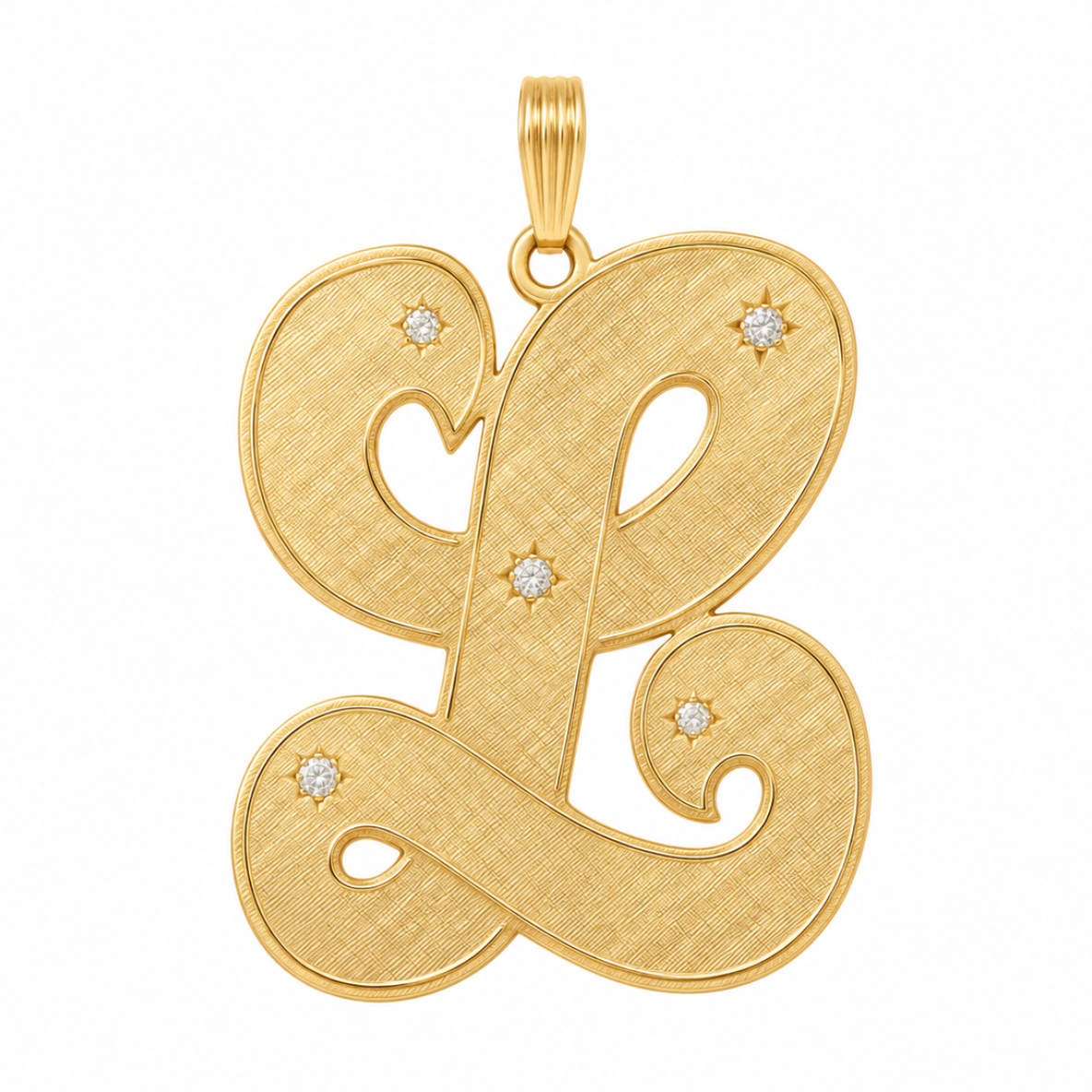 14K Yellow Gold Jumbo Brushed Diamond Letter "L" Pendant