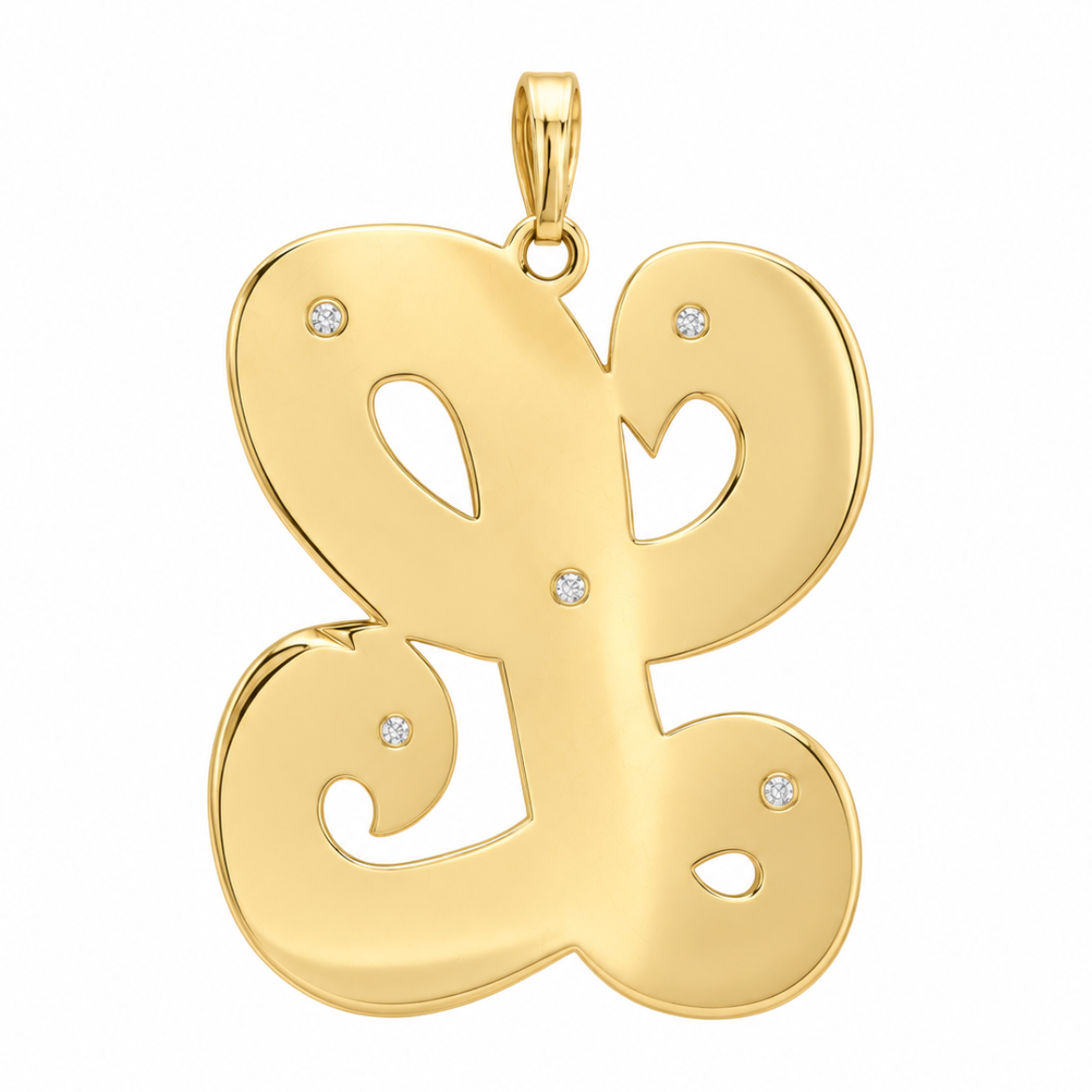 14K Yellow Gold Jumbo Brushed Diamond Letter "L" Pendant