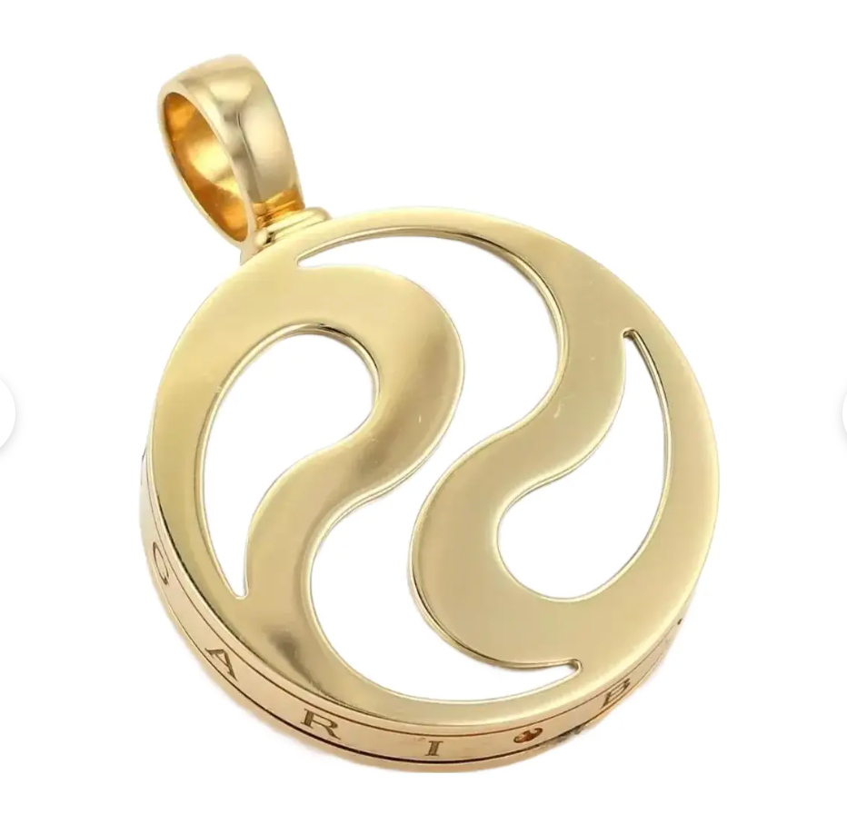 18k Gold Mother of Pearl & Steel Optical Illusion Bvlgari Round Spinner Pendant