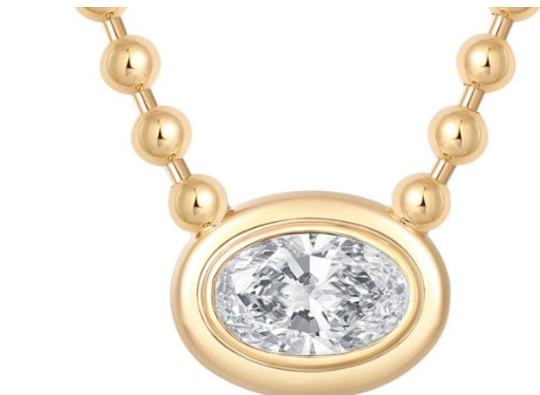 14k Yellow Gold 4 carat Lab Diamond 4mm Ball Chain Necklace