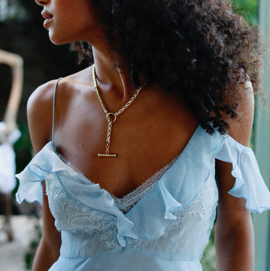 18k Yellow and White Gold Vintage 1990s Lariat Necklace with Amethyst Toggle