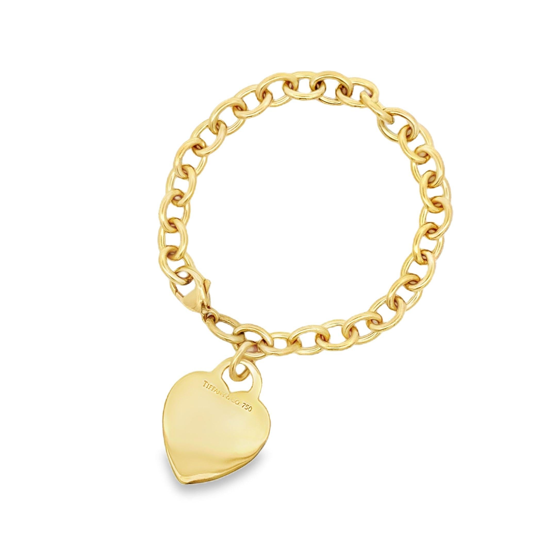 18K Yellow Gold Vintage signed Tiffany and Co. Heart Charm Bracelet