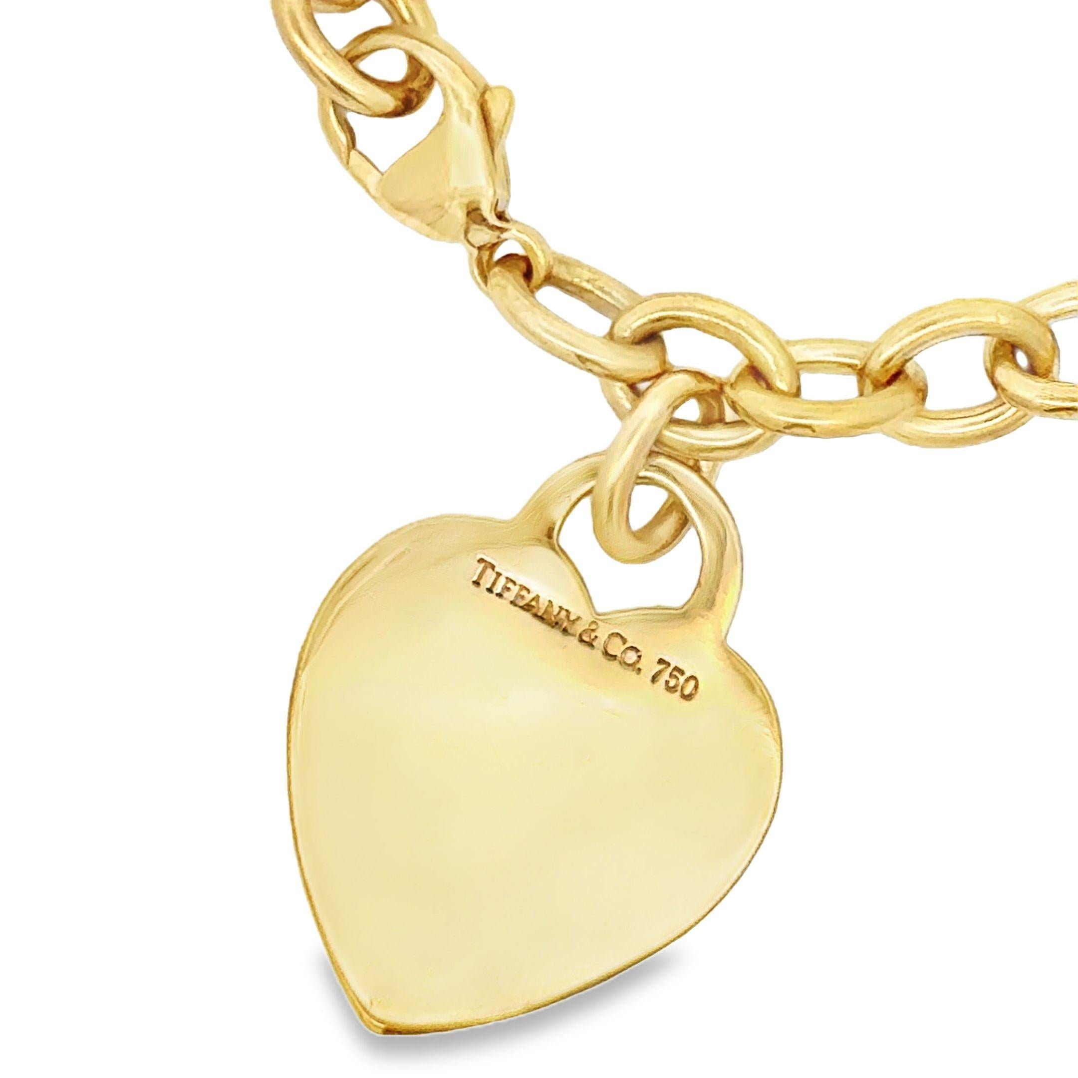 18K Yellow Gold Vintage signed Tiffany and Co. Heart Charm Bracelet