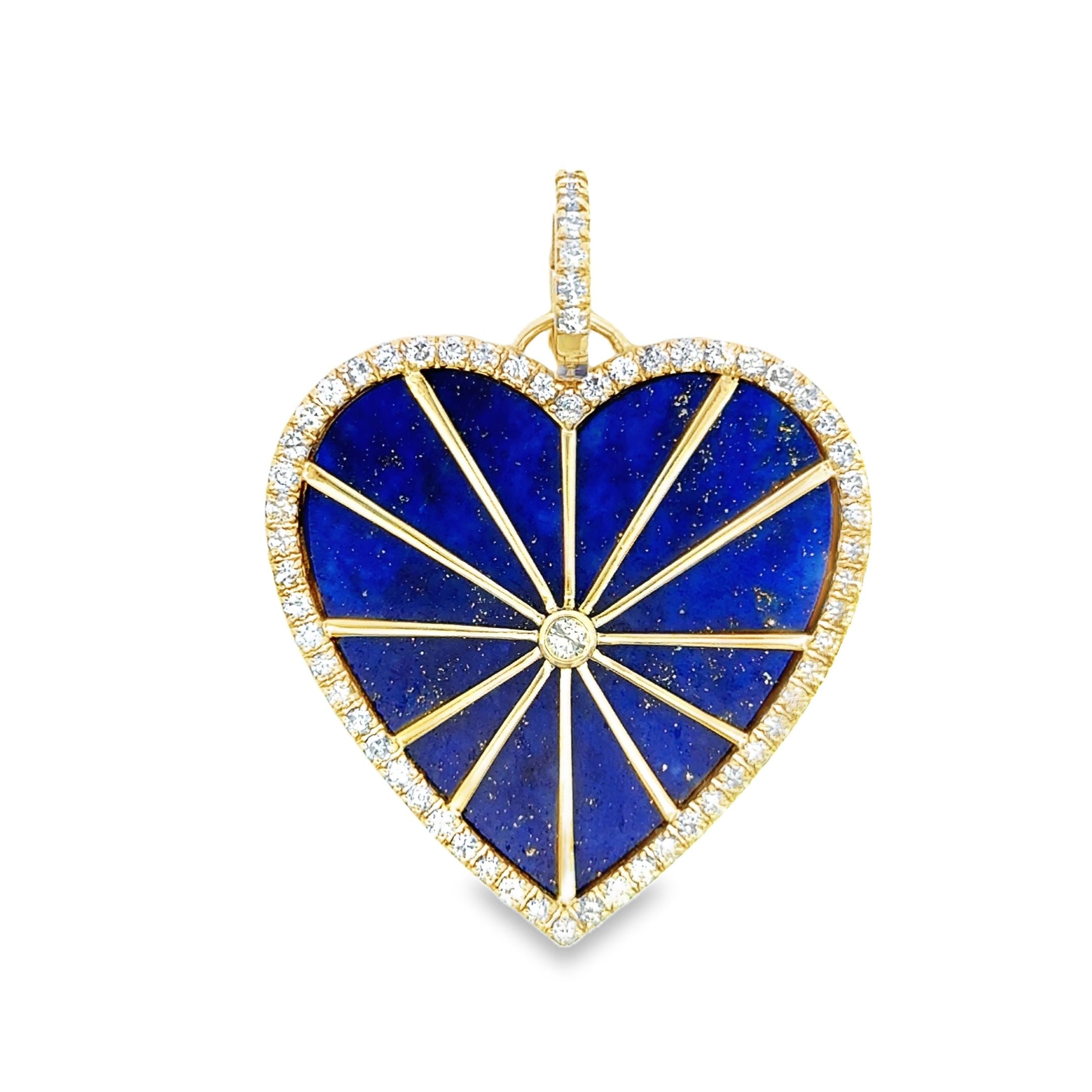14k Yellow Gold Diamond Gemstone Jumbo Heart Charm with Openable Clasp