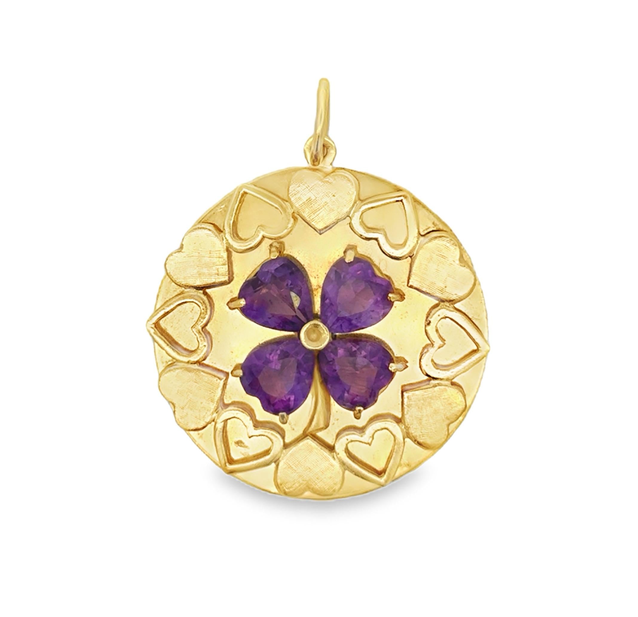 14k Yellow Gold Vintage Amethyst Clover Charm