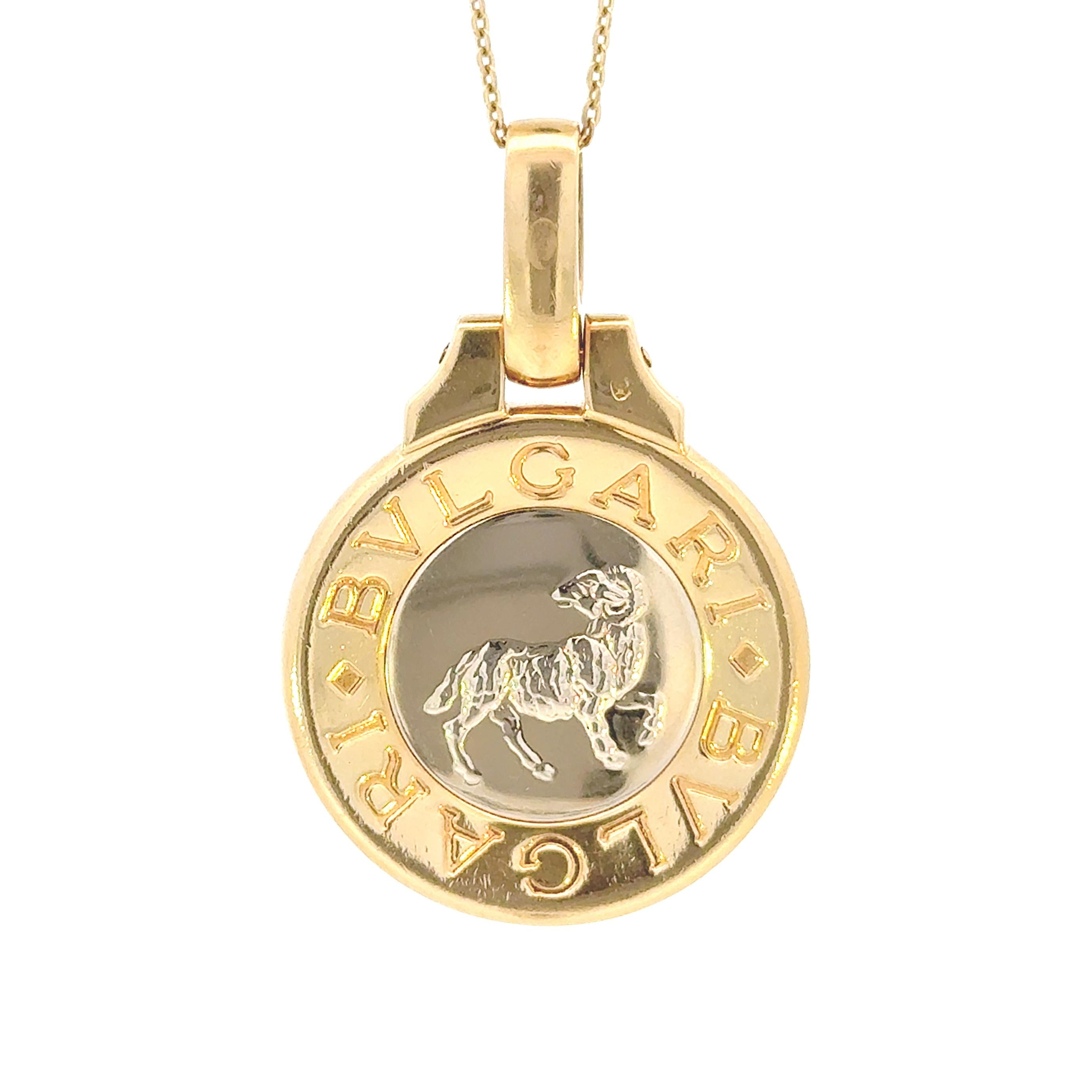 18k Yellow Gold Vintage Bulgari Aries Ram and Steel Pendant