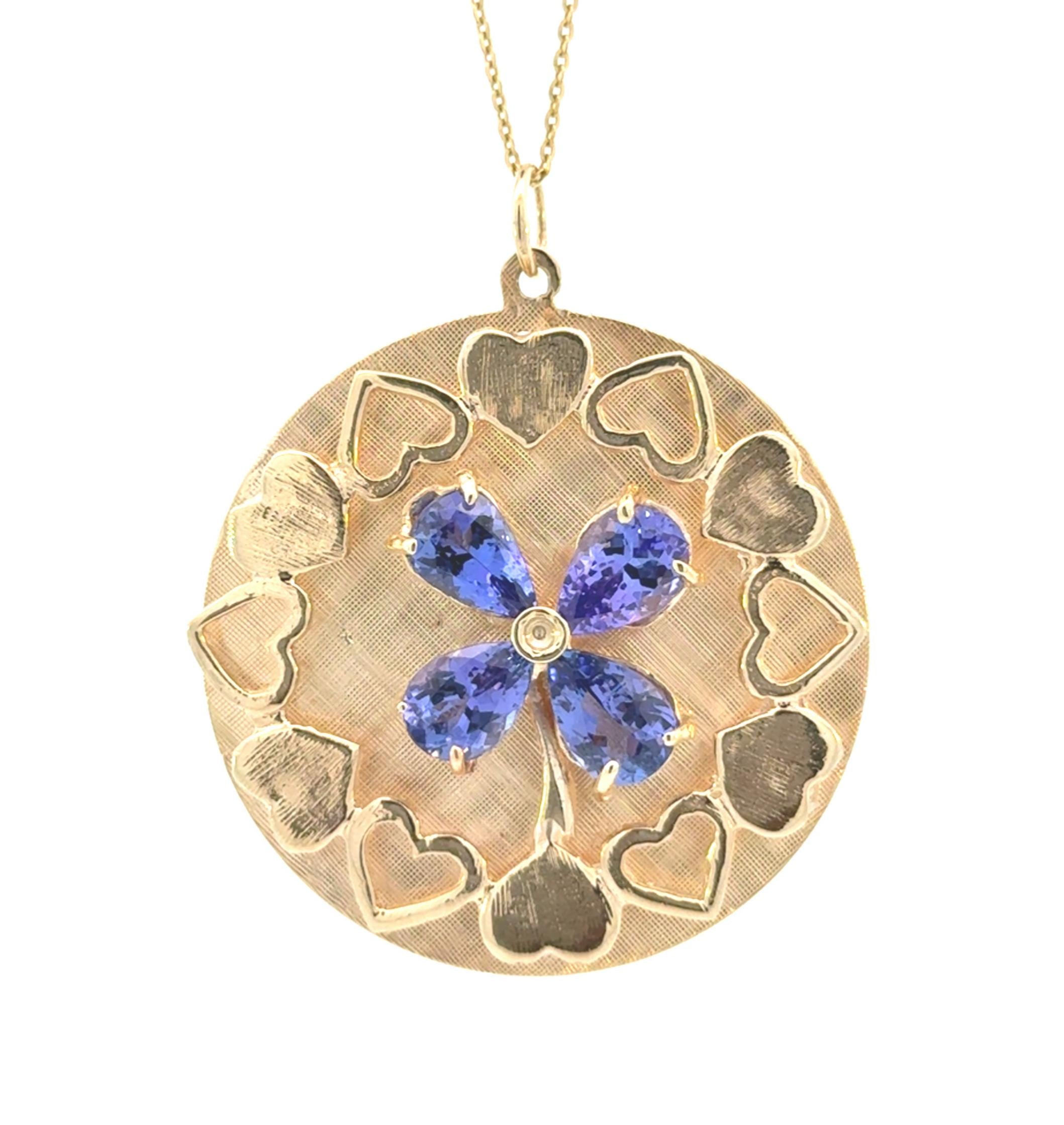 14k Yellow Gold Vintage Tanzanite Clover Charm
