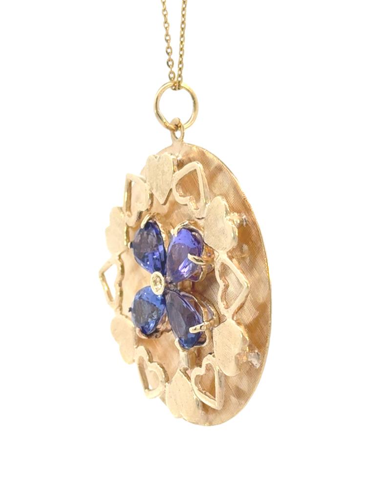 14k Yellow Gold Vintage Tanzanite Clover Charm