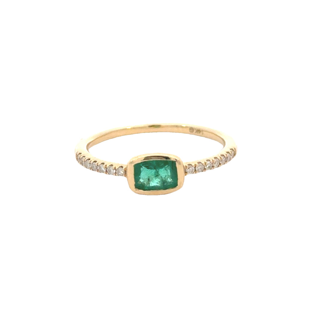14k Yellow Gold Emerald and Diamond Stacking Ring