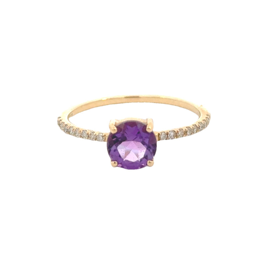 14k Yellow Gold Amethyst and Diamond Stacking Ring
