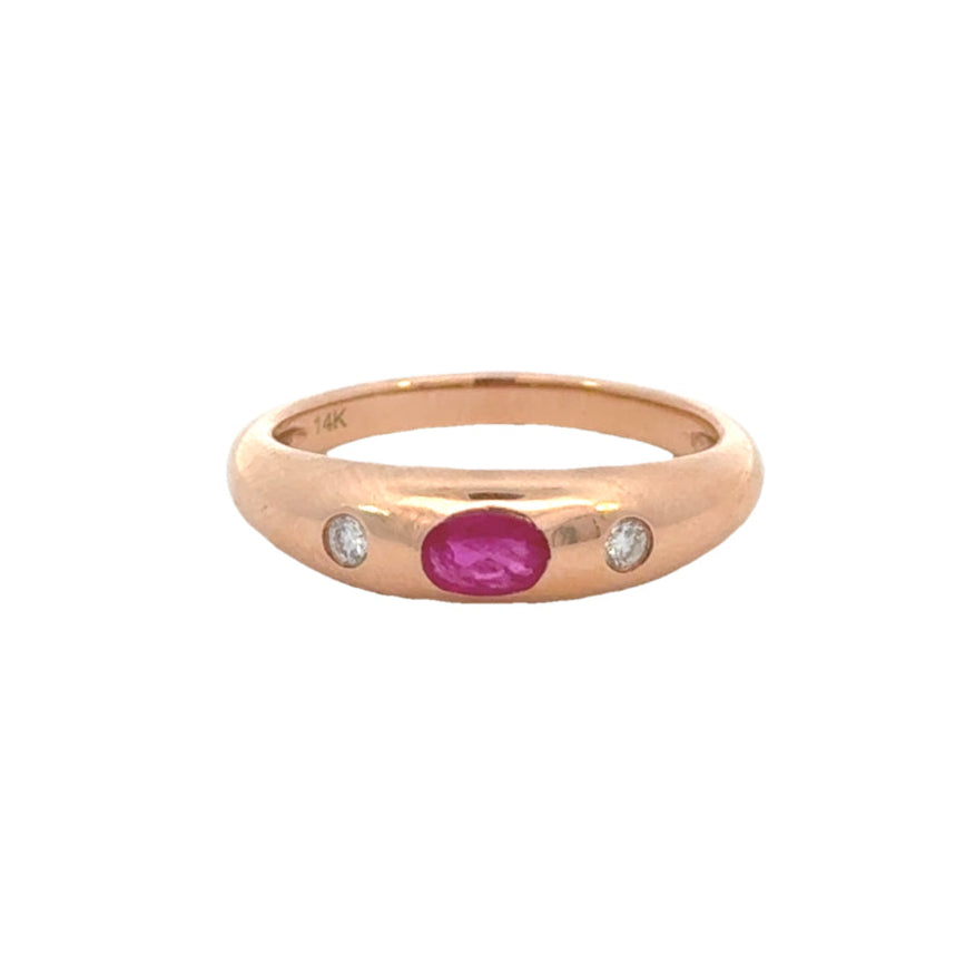 14k Yellow Gold Pink Sapphire and Diamond Stacking Ring