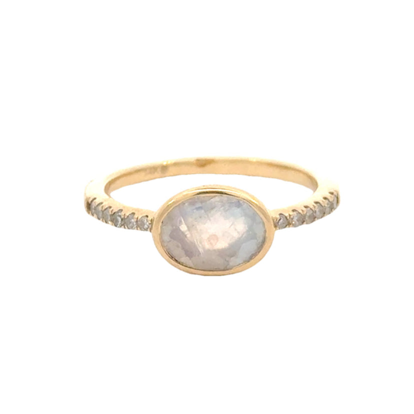 14k Yellow Gold Gemstone and Diamond Stacking Ring