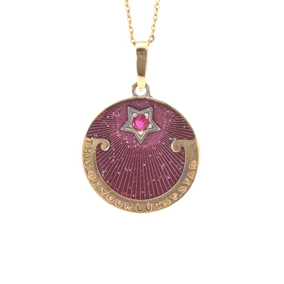 18k Yellow Gold French "This be your lucky star" Ruby Charm