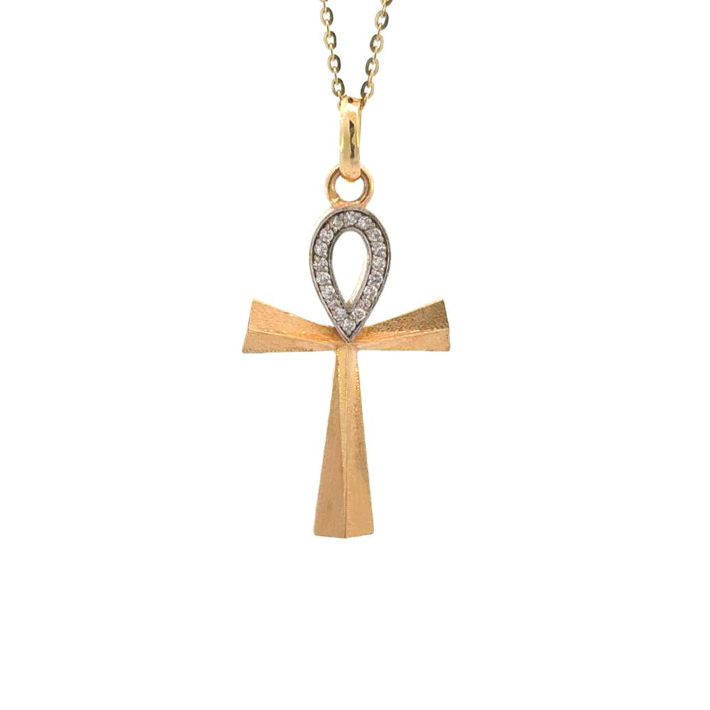 18k Yellow Gold and Diamond French Cross Charm