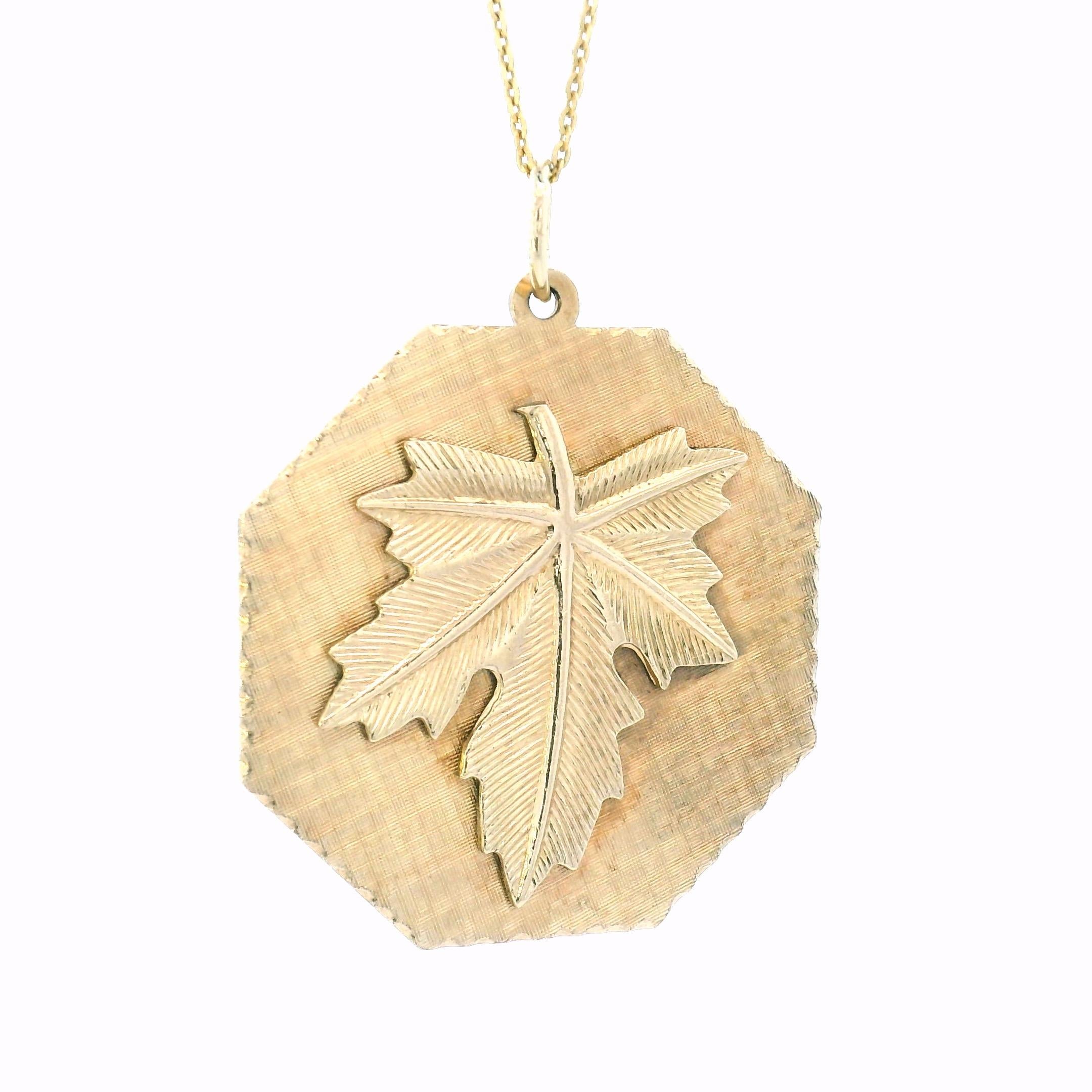 14K Yellow Gold Vintage Deborah Tree of Life Maple Leaf Charm