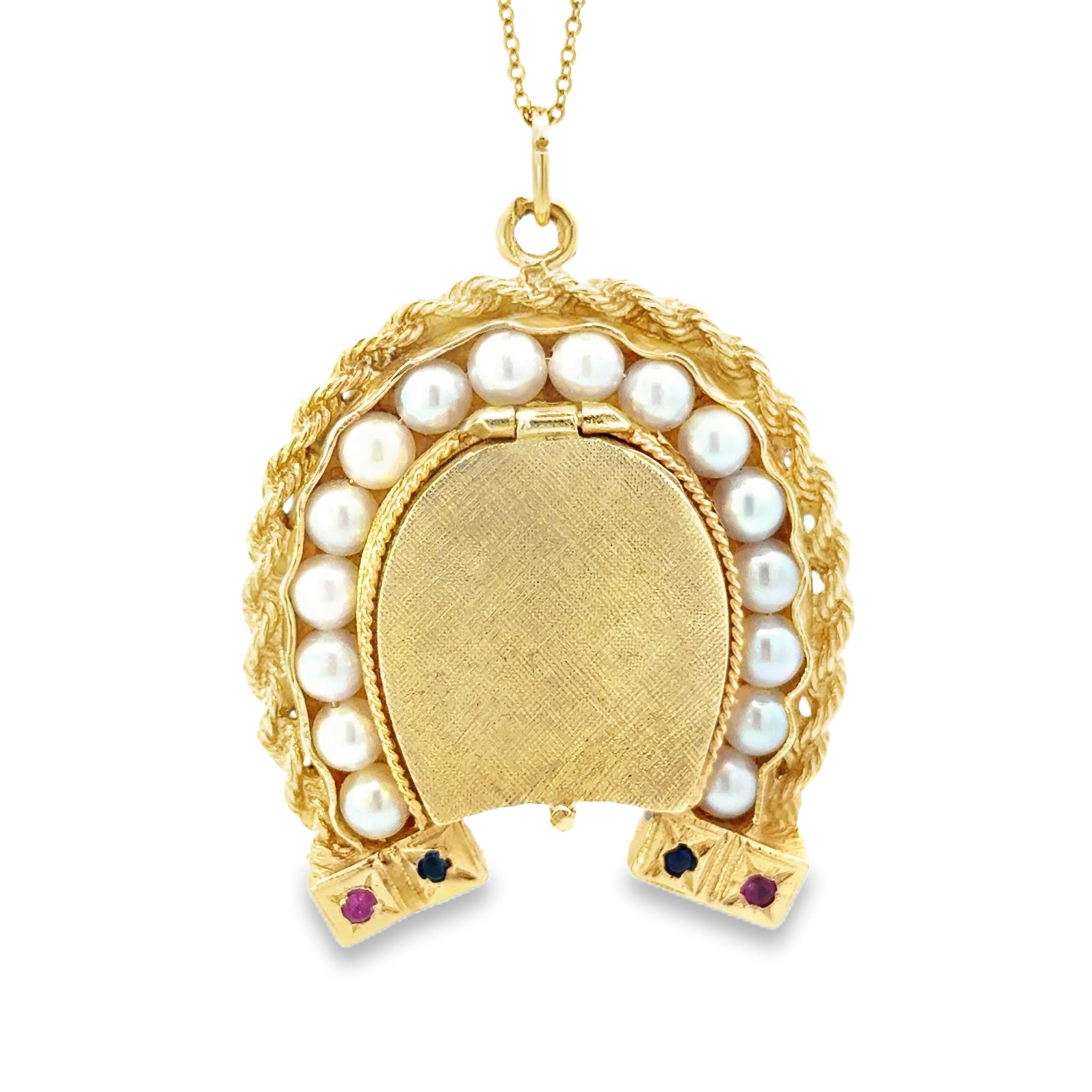 14k Yellow Gold Vintage Pearl Horse Shoe Charm