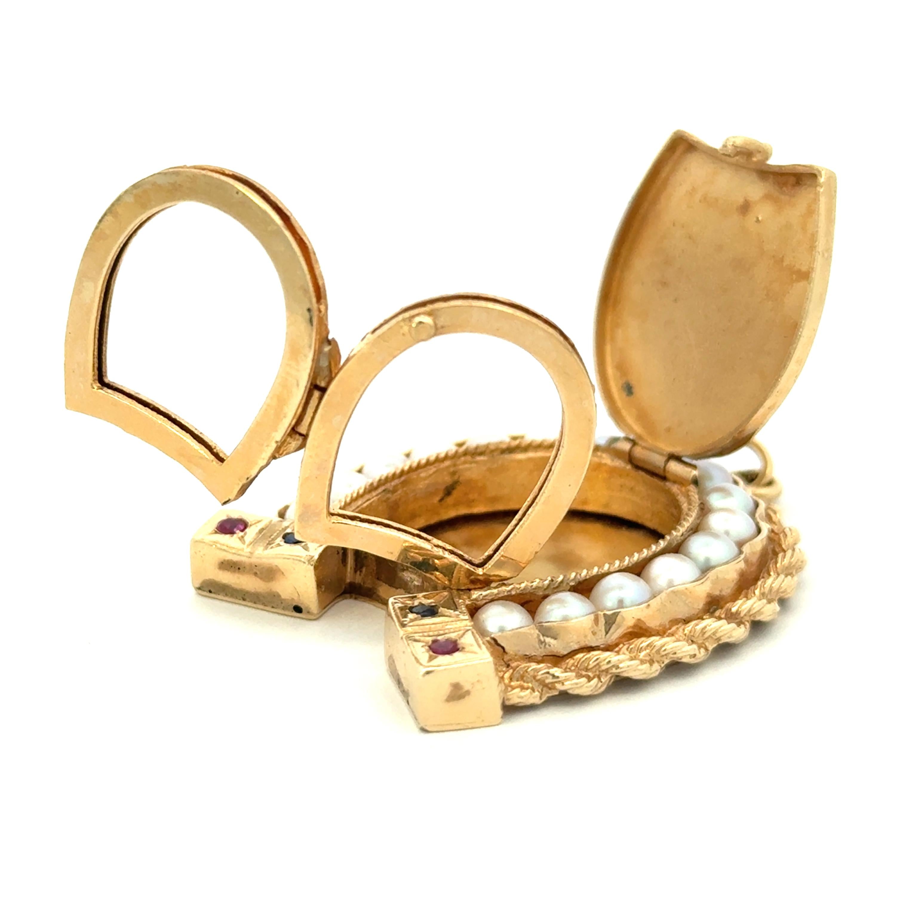 14k Yellow Gold Vintage Pearl Horse Shoe Charm