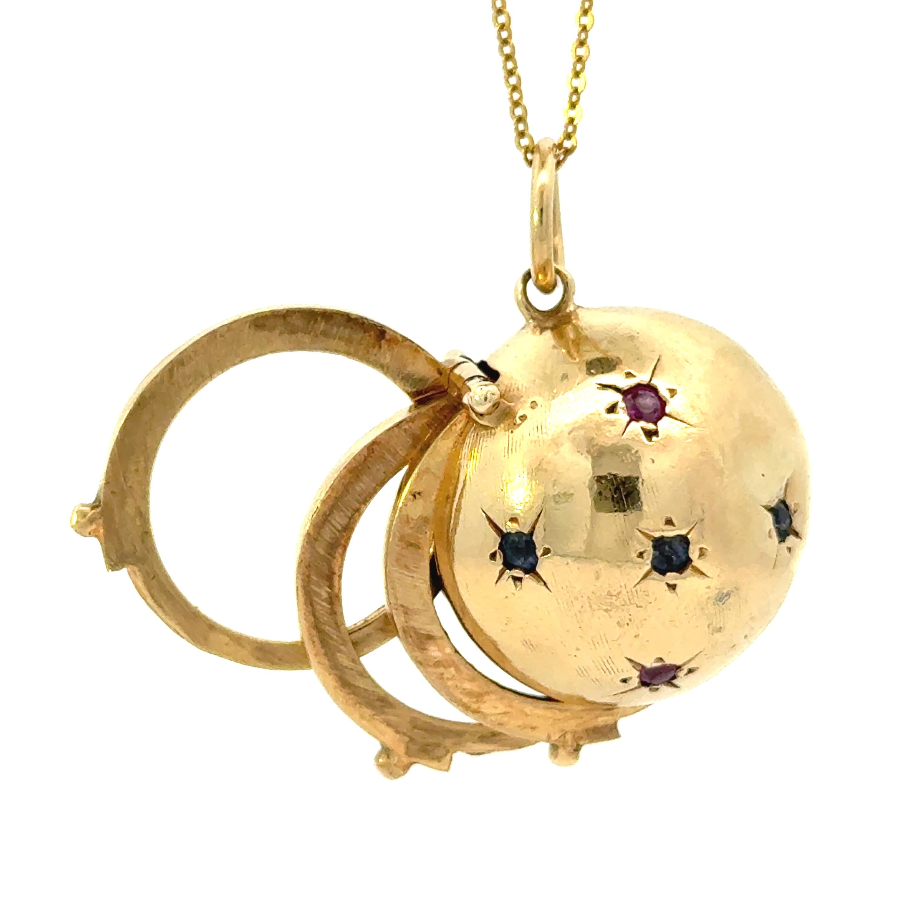 14k Yellow Gold Multi-gemstone Ball Locket Charm