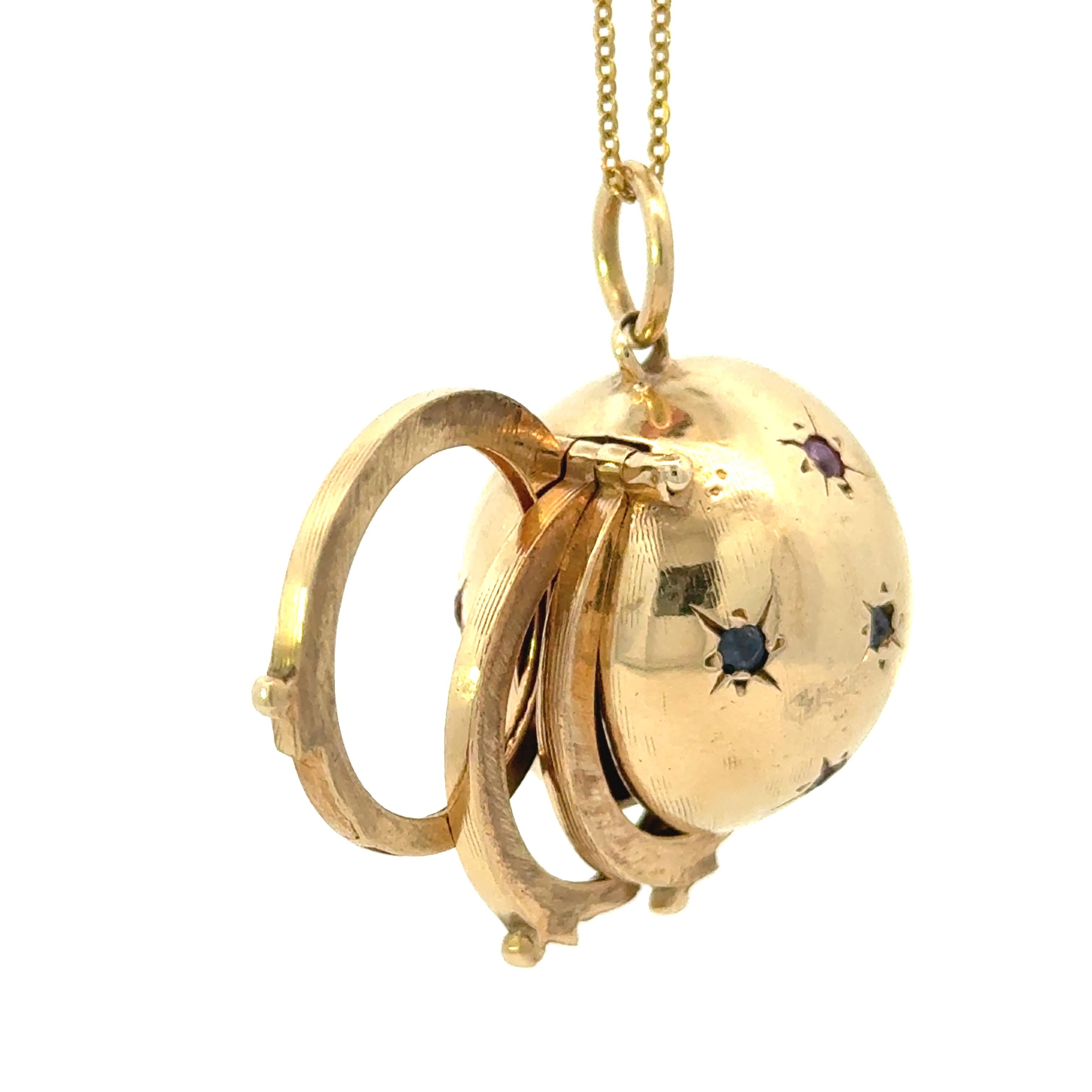 14k Yellow Gold Multi-gemstone Ball Locket Charm