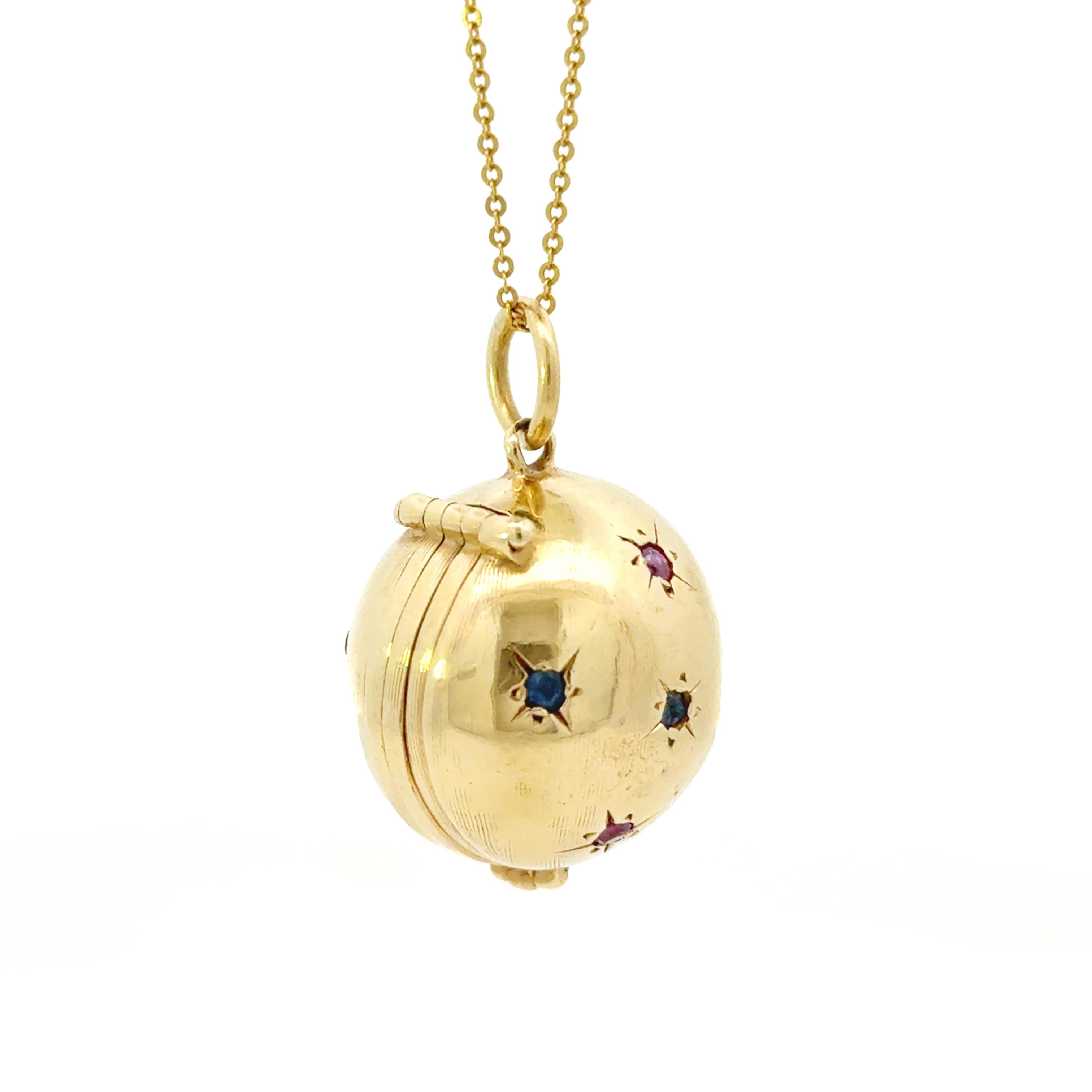 14k Yellow Gold Multi-gemstone Ball Locket Charm