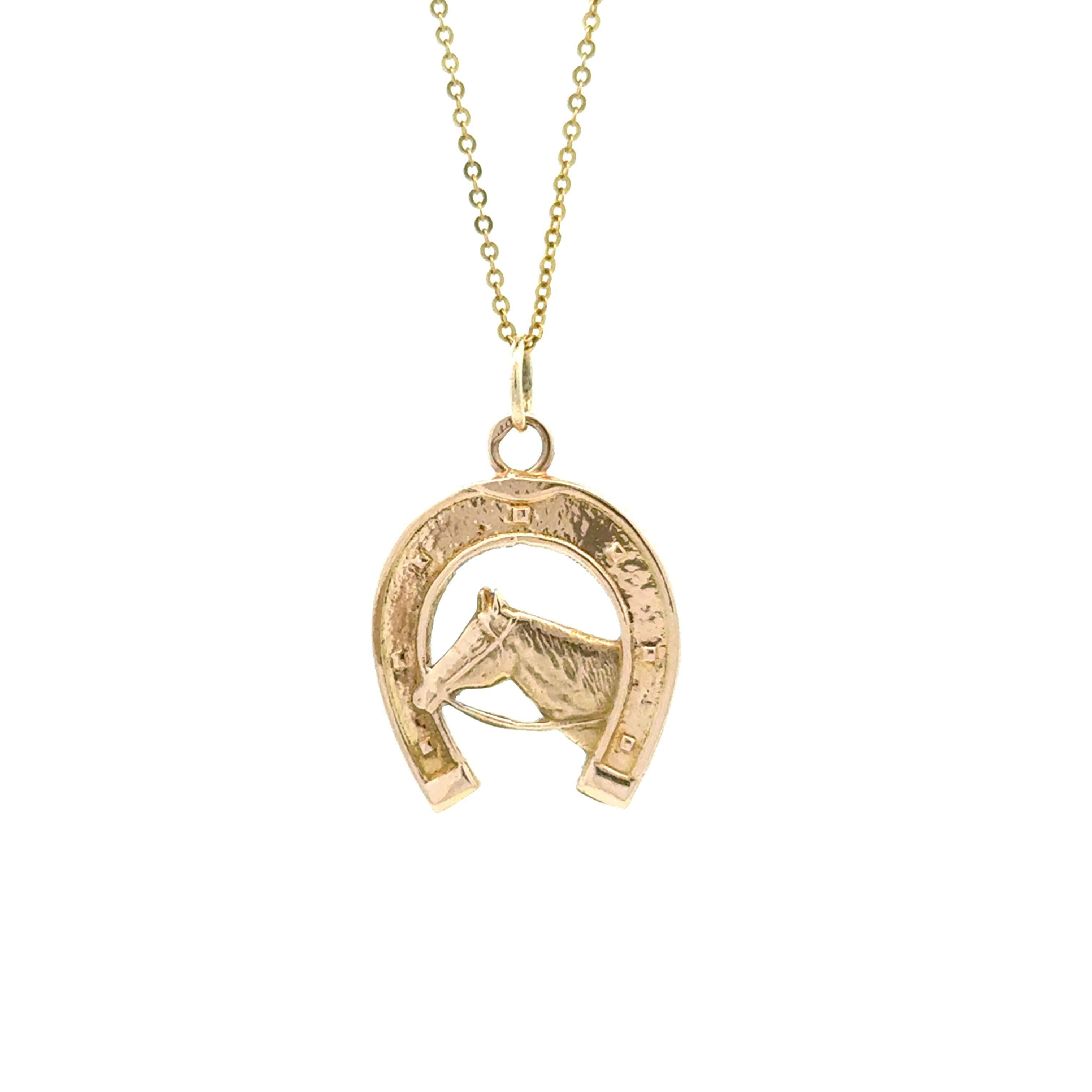 14k Yellow Gold Vintage Horseshoe Horse Charm