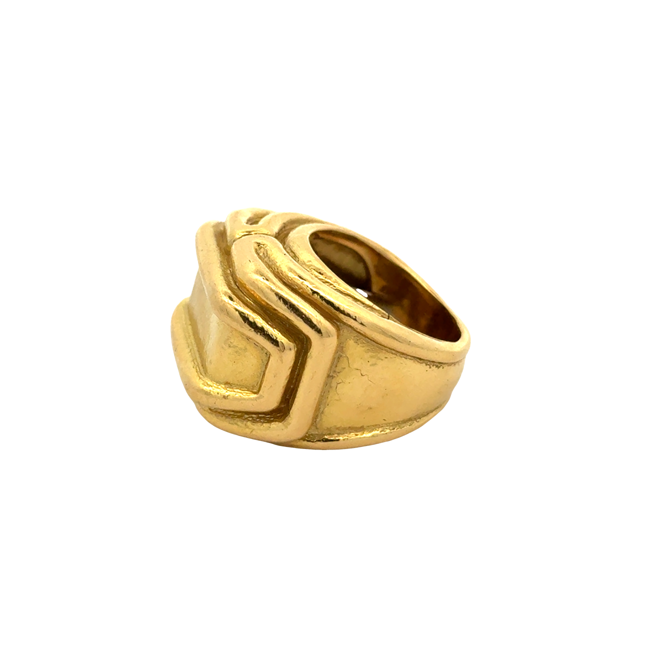 18K gold David Webb ring with geometric design on a white background